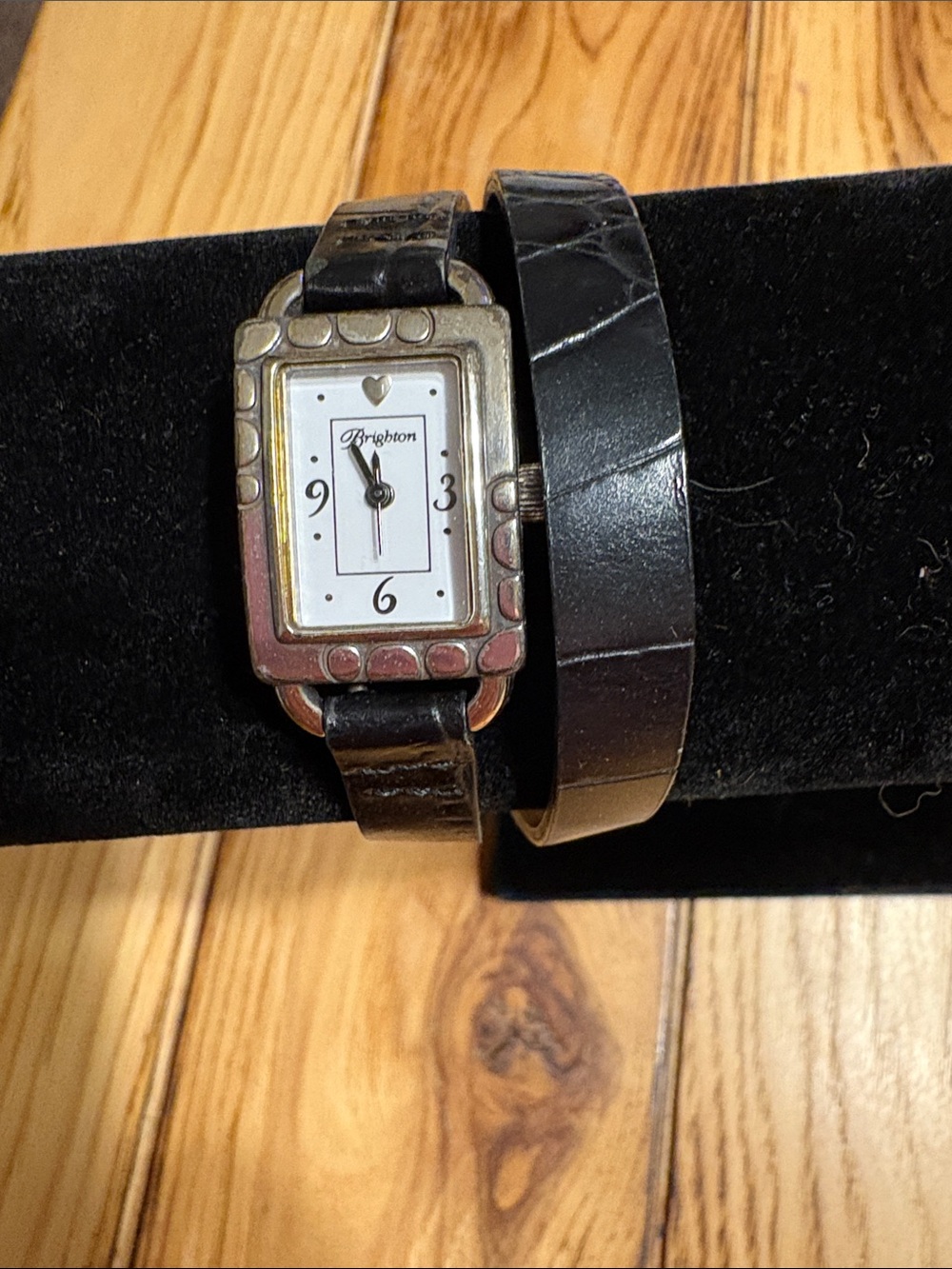 Brighton Petosky is Black Leather Wrap Watch with Silver-Tone Decorative Case